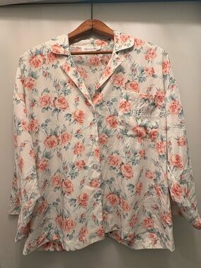 Vintage Christian Dior Pajama Top Floral Pattern Monogrammed Pocket
